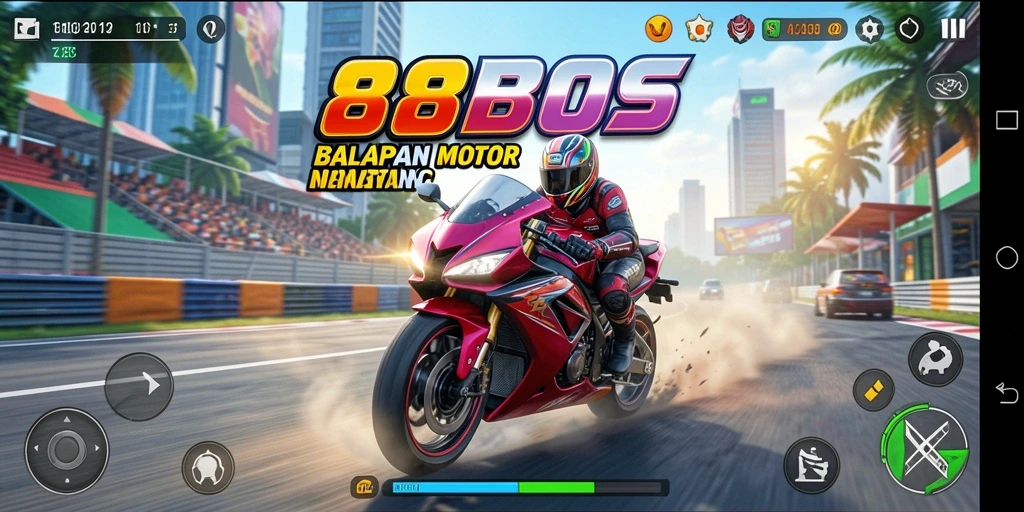 Tampilan gameplay balapan motor yang mendebarkan dari 88BOS.
