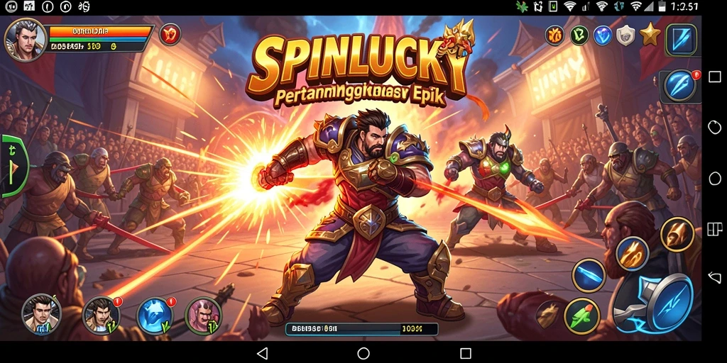 Screenshot SPINLUCKY menampilkan pertarungan epik dengan grafis yang menawan.
